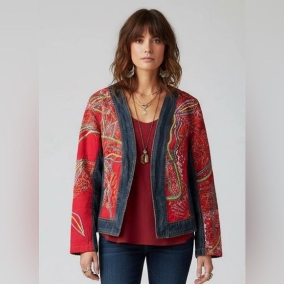 Chico's Jackets & Blazers - Chico's Red Embroidered Jean Jacket